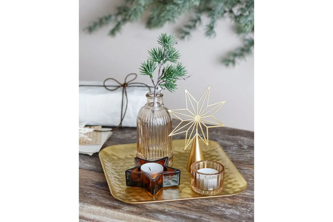 Teelicht-Tablett Aurielle – Glas & Metall in Goldoptik (6-teiliges Set)