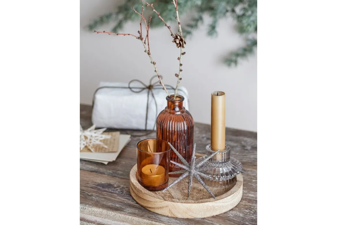Teelicht-Tablett Ayu – Glas & Holz in warmem Braun (6-teiliges Set)