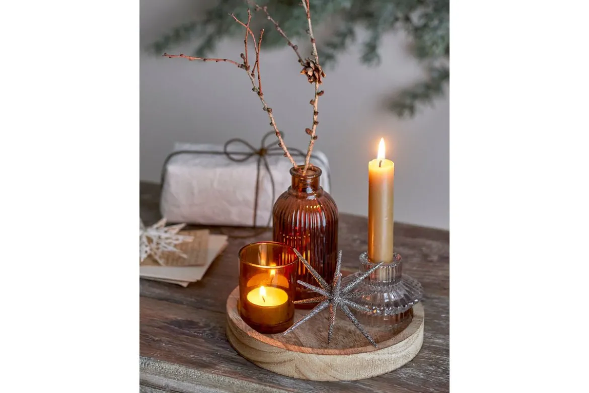 Teelicht-Tablett Ayu – Glas & Holz in warmem Braun (6-teiliges Set)