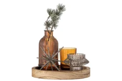 Teelicht-Tablett Ayu – Glas & Holz in warmem Braun (6-teiliges Set)