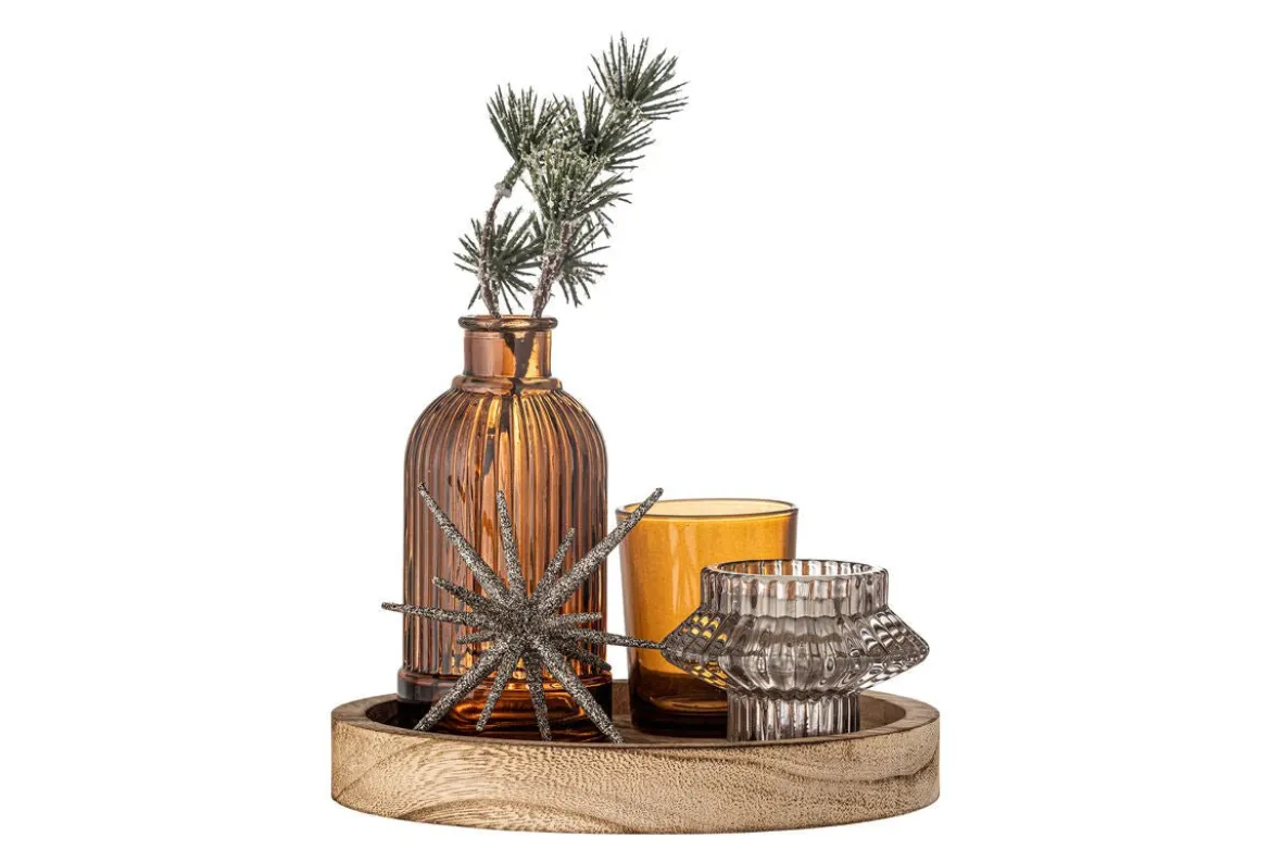 Teelicht-Tablett Ayu – Glas & Holz in warmem Braun (6-teiliges Set)