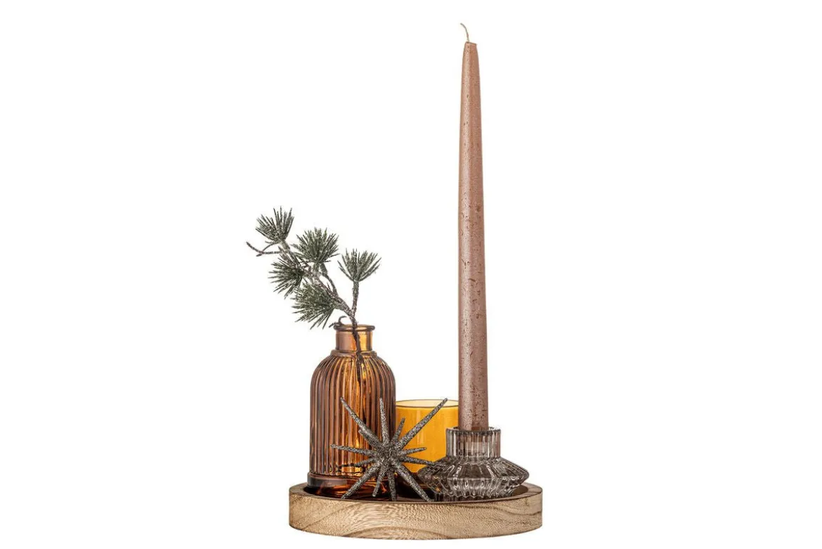 Teelicht-Tablett Ayu – Glas & Holz in warmem Braun (6-teiliges Set)