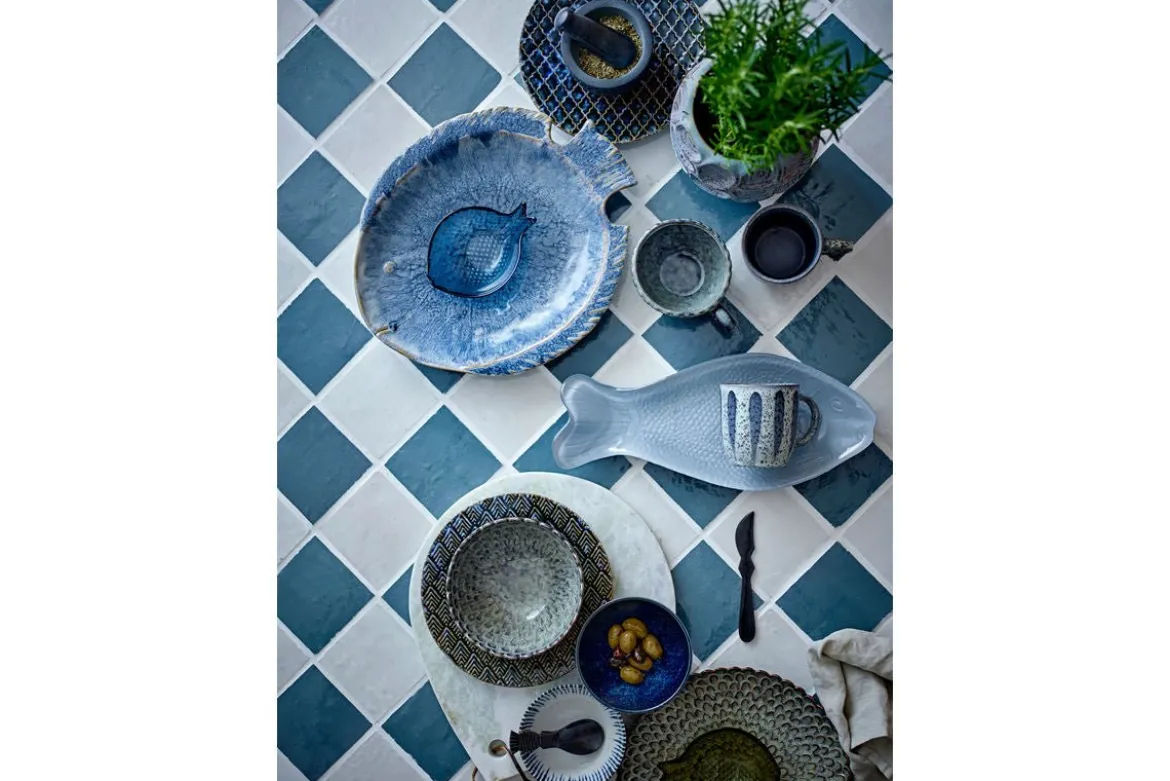 Teller Cori – aus Steingut 4er-Set in Grau mit maritimem Relief