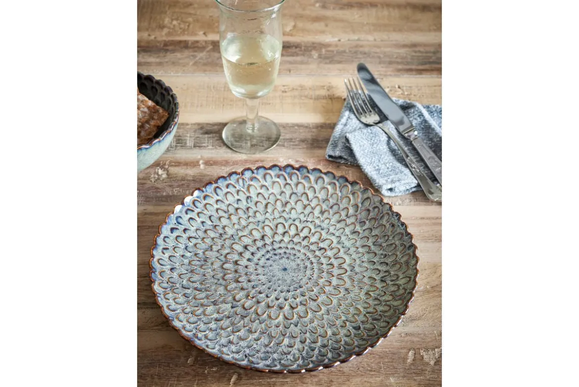Teller Cori – aus Steingut 4er-Set in Grau mit maritimem Relief