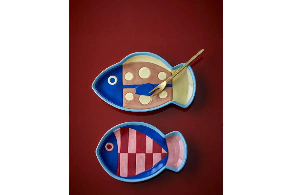 Teller Marino – aus Steingut, 2er-Set in Fischform mit handbemaltem Relief