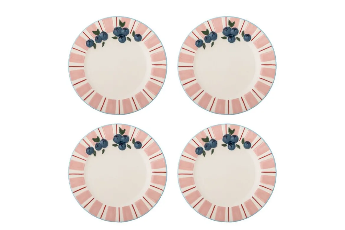 Teller-Set Hari – Handbemaltes Steingut in Rosé (4er-Set)
