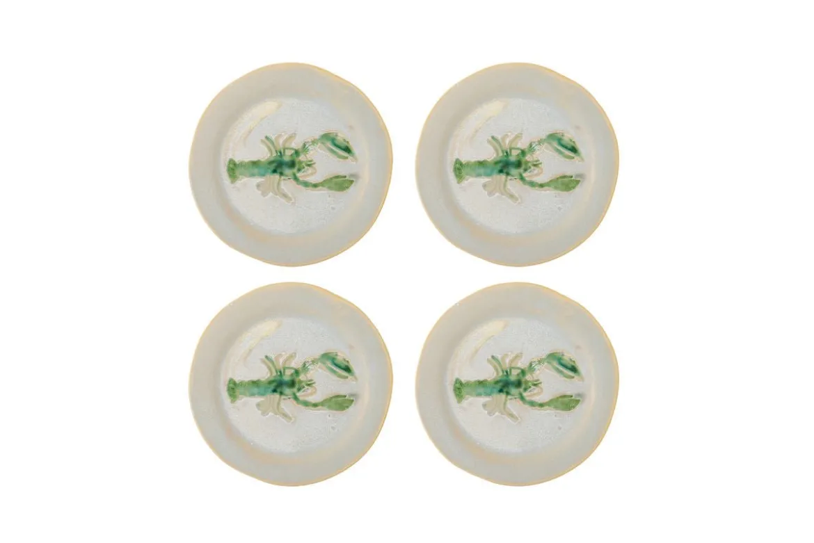 Teller-Set Lobio – Steingut mit handgemaltem Hummermotiv (4er-Set)