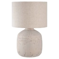 Tischlampe „Lunaro“ – Keramikfuß in Steinoptik mit Stoffschirm