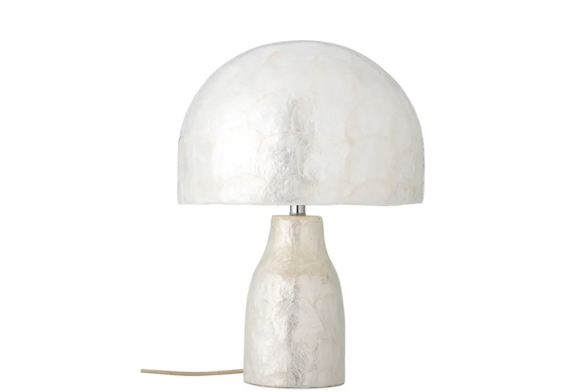 Tischlampe Nerea – Schimmerndes Capiz-Design in Naturtönen