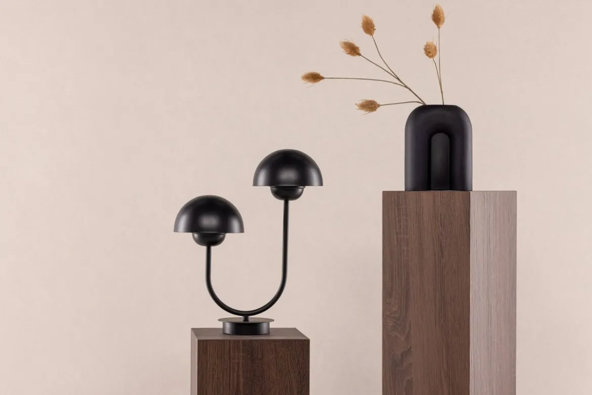 Tischlampe „Noir Duo“ – Elegante Schwarzstahl-Lampe mit Doppelkuppel