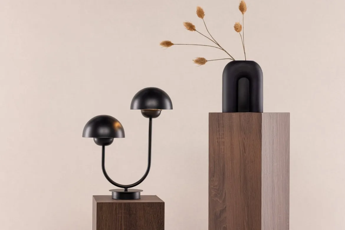 Tischlampe „Noir Duo“ – Elegante Schwarzstahl-Lampe mit Doppelkuppel