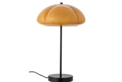 Tischlampe Solaro – Gebogener Glasschirm in warmem Gelb