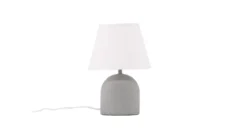 Tischlampe „Stenljus“ – Grau-matter Betonfuß mit weißem Leinen-Lampenschirm