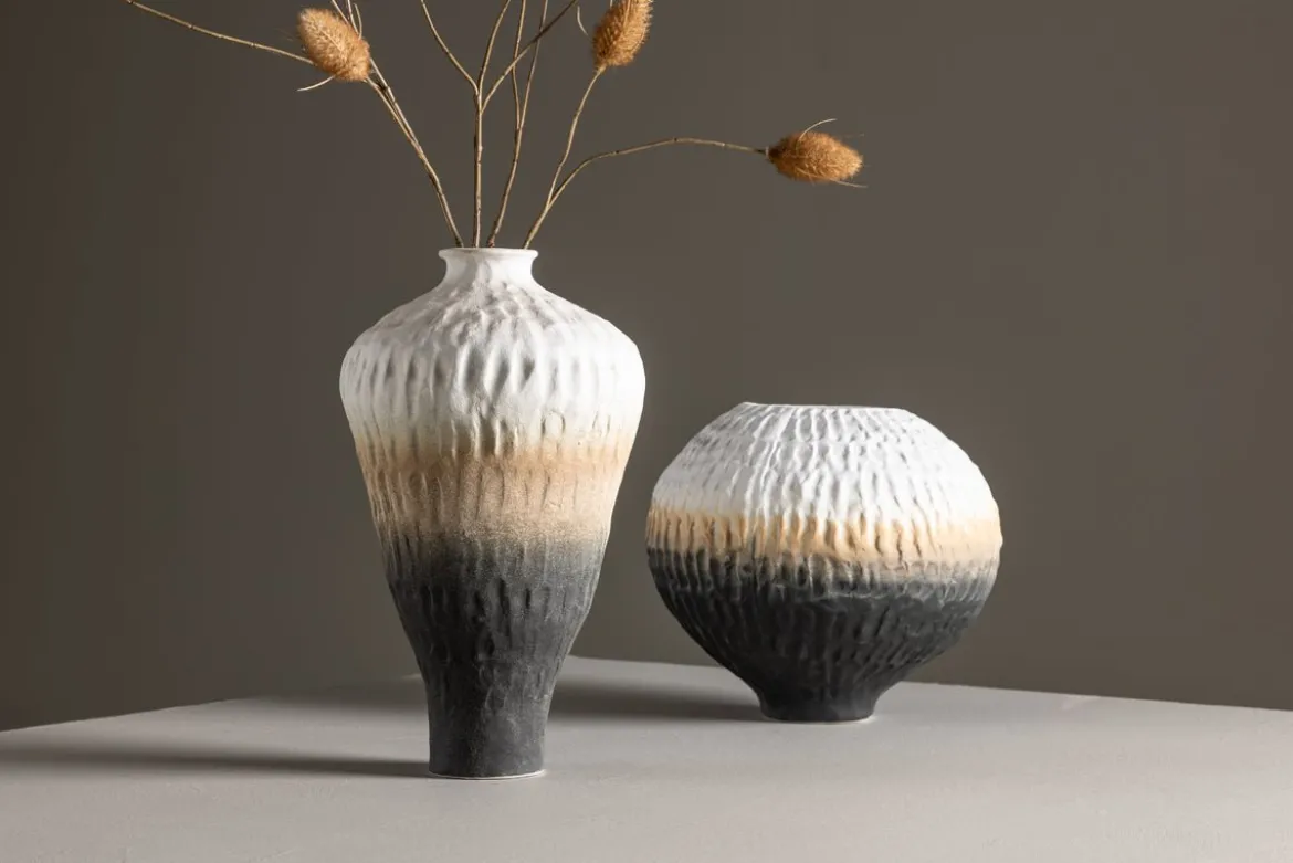 Vase „Aurea“ Ø16 cm – Beige mit Farbverlauf, Keramik