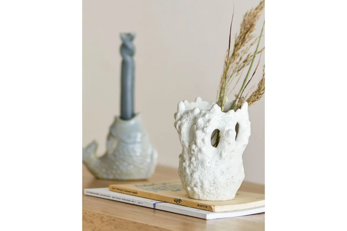 Vase "Cliff" - weiße Steingut Vase