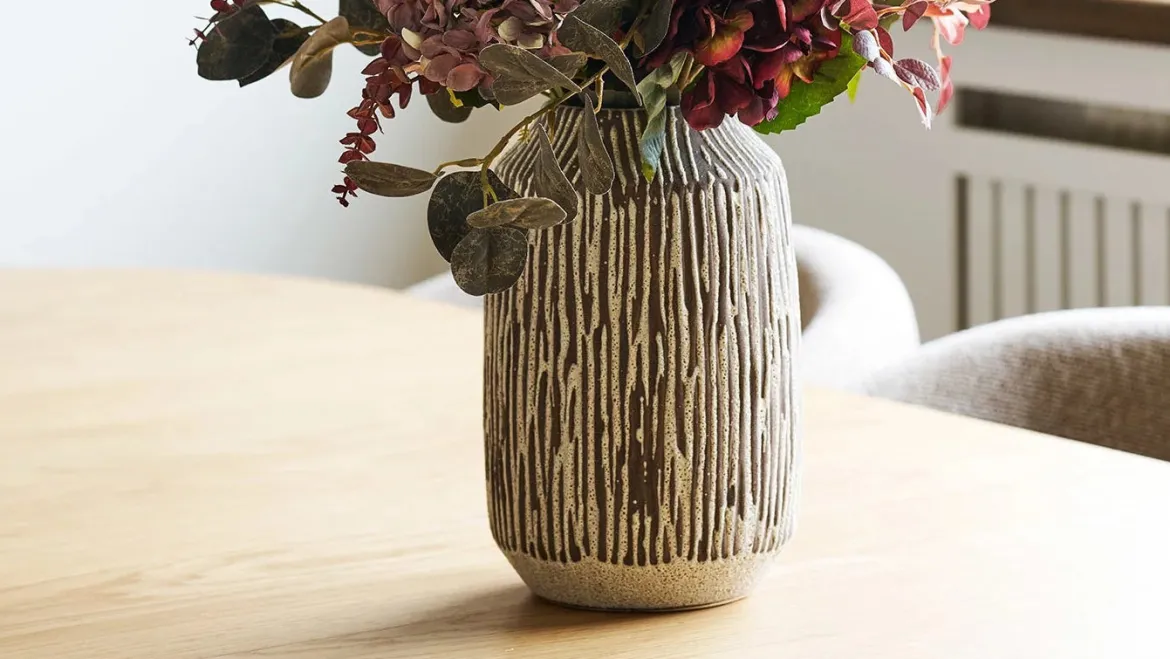 Vase Holiday - aus Keramik in Braun/Weiß