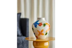 Vase Mariella – handbemalte Steingutvase in Bunt mit Vogelmotiv