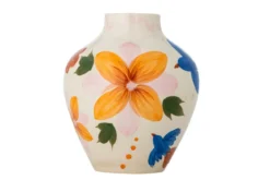 Vase Mariella – handbemalte Steingutvase in Bunt mit Vogelmotiv