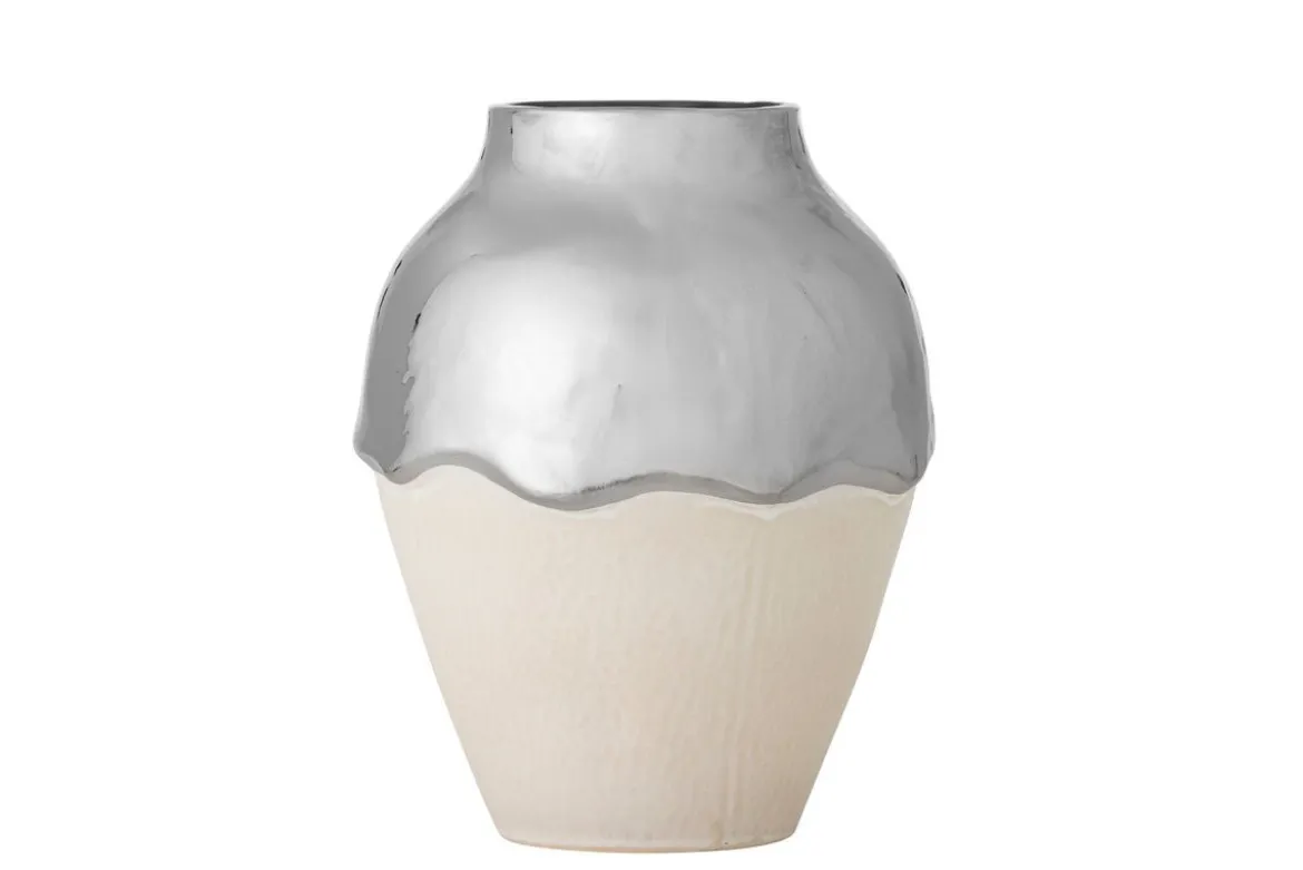 Vase Silena – edle Steingutvase mit silberner Glasur