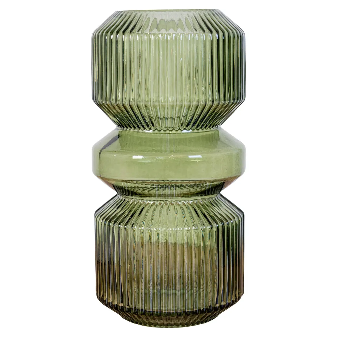 Vase „Verdania“ in geriffelten grünem Glas
