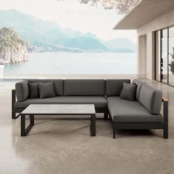 Vayla – Ecklounge, Ecksofa & Tisch aus schwarzem Aluminium | Aevora™ Kollektion