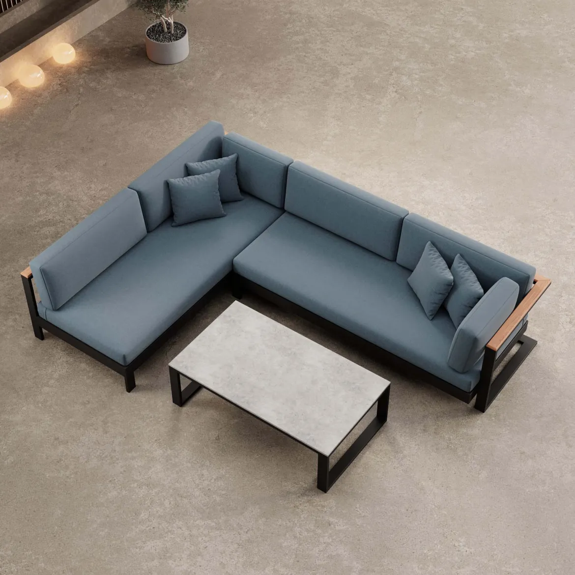 Vayla – Ecklounge, Ecksofa & Tisch aus schwarzem Aluminium | Aevora™ Kollektion