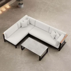 Vayla – Ecklounge, Ecksofa & Tisch aus schwarzem Aluminium | Aevora™ Kollektion