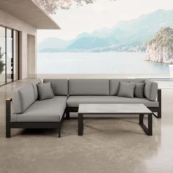 Vayla – Ecklounge, Ecksofa & Tisch aus schwarzem Aluminium | Aevora™ Kollektion