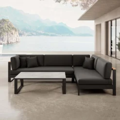 Vayla – Ecklounge, Ecksofa & Tisch aus schwarzem Aluminium | Aevora™ Kollektion