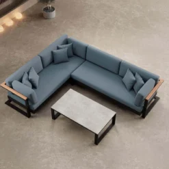 Vayla II – L-Form Outdoor Sofa & Tisch in schwarzem Aluminium | Aevora™ Kollektion