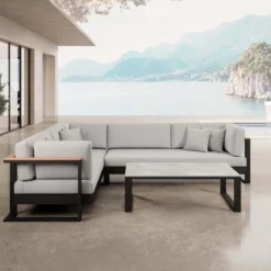 Vayla II – L-Form Outdoor Sofa & Tisch in schwarzem Aluminium | Aevora™ Kollektion