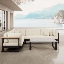 Vayla II – L-Form Outdoor Sofa & Tisch in schwarzem Aluminium | Aevora™ Kollektion