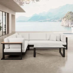 Vayla II – L-Form Outdoor Sofa & Tisch in schwarzem Aluminium | Aevora™ Kollektion