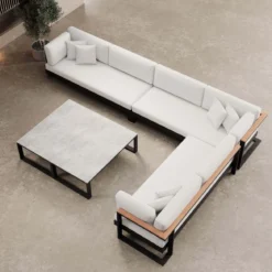 Vayla IV – Wohnlandschaft mit Doppeltisch & Ecksofa aus schwarzem Aluminium | Aevora™ Kollektion