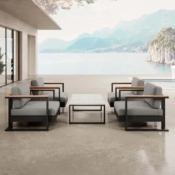 Vayla V – 4 Loungesessel & Tisch aus schwarzem Aluminium | Aevora™ Kollektion