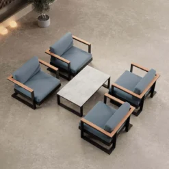 Vayla V – 4 Loungesessel & Tisch aus schwarzem Aluminium | Aevora™ Kollektion