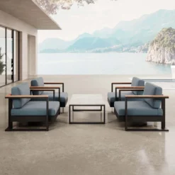 Vayla V – 4 Loungesessel & Tisch aus schwarzem Aluminium | Aevora™ Kollektion