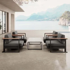 Vayla V – 4 Loungesessel & Tisch aus schwarzem Aluminium | Aevora™ Kollektion