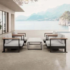 Vayla V – 4 Loungesessel & Tisch aus schwarzem Aluminium | Aevora™ Kollektion