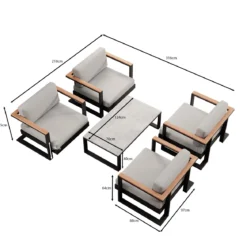 Vayla V – 4 Loungesessel & Tisch aus schwarzem Aluminium | Aevora™ Kollektion