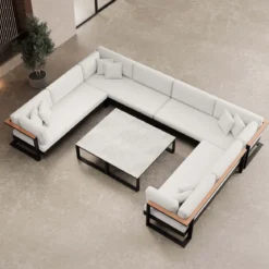 Vayla – Wohnlandschaft in U-Form mit Tisch aus schwarzem Aluminium | Aevora™ Kollektion