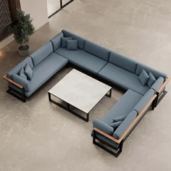 Vayla – Wohnlandschaft in U-Form mit Tisch aus schwarzem Aluminium | Aevora™ Kollektion