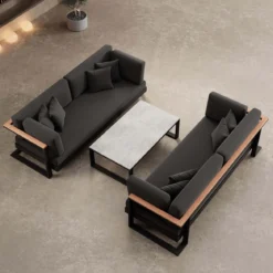 Vayla – 2 Zweisitzer & Tisch aus schwarzem Aluminium | Aevora™ Kollektion