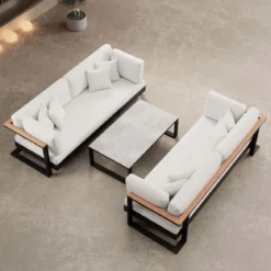 Vayla – 2 Zweisitzer & Tisch aus schwarzem Aluminium | Aevora™ Kollektion