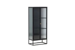 Vitrine Leonie - in Schwarz mit Wellenglas-Optik