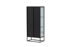 Vitrine Leonie - in Schwarz mit Wellenglas-Optik