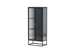 Vitrine Leonie - in Schwarz mit Wellenglas-Optik