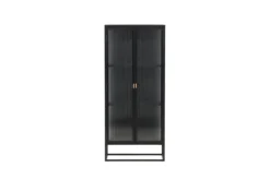 Vitrine Leonie - in Schwarz mit Wellenglas-Optik